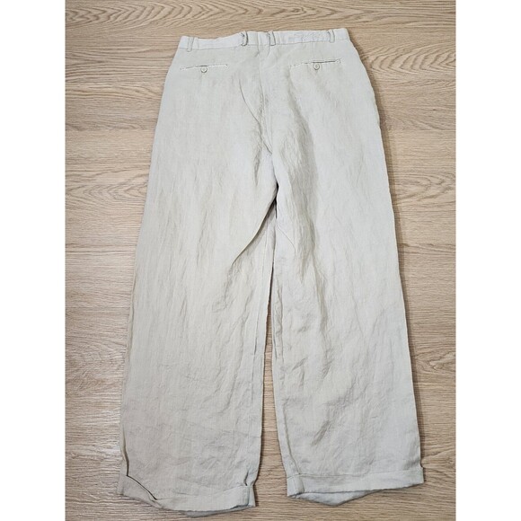 Steve Harvey Celebrity Edition Pants Mens 36 Chino Tan Linen Pleated Cuffed Hem - Picture 13 of 16